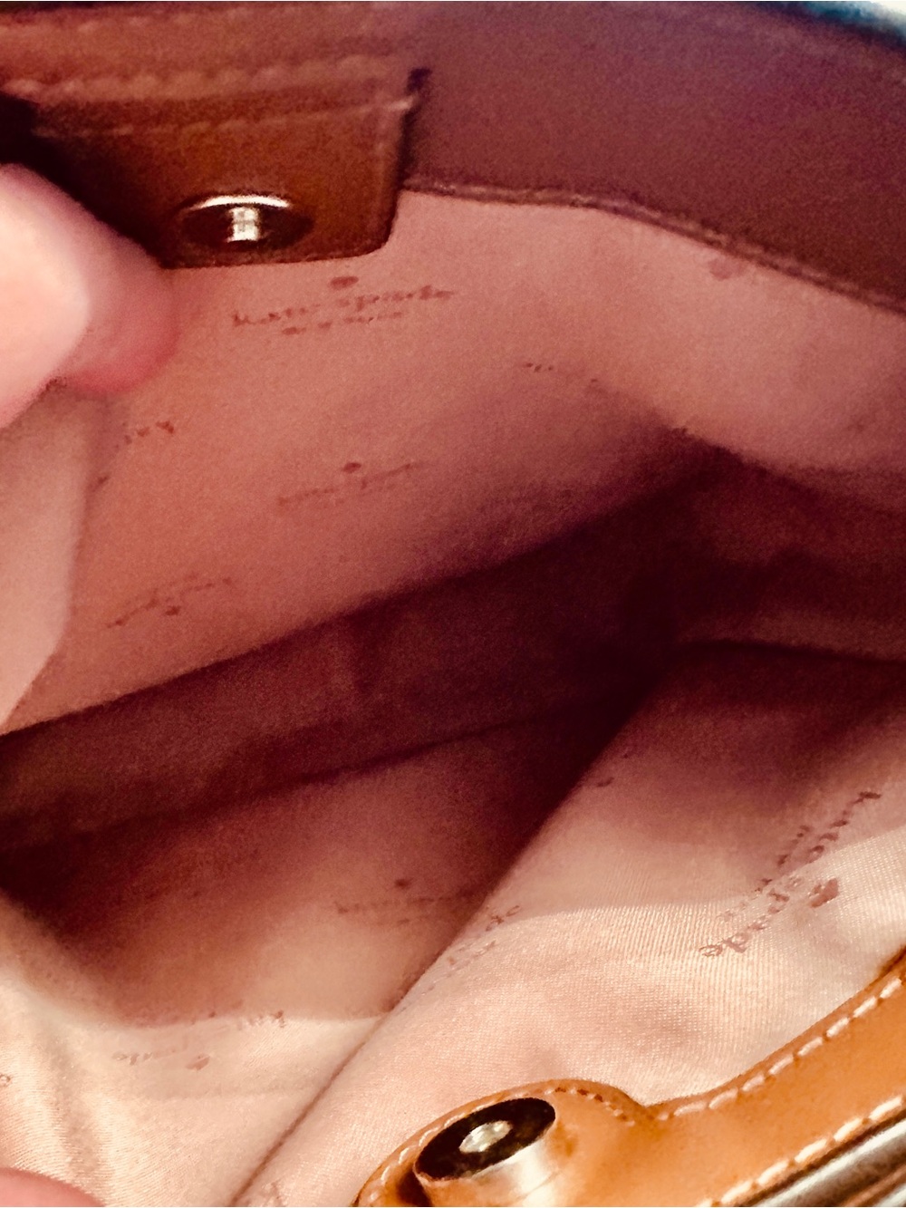 Barely carried, chestnut colored, Kate Spade crossbody with top handle - Picture 5 of 5